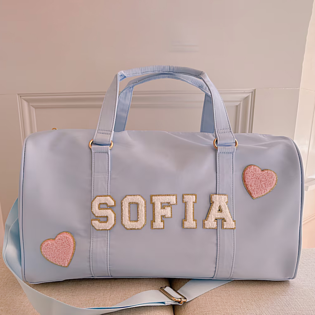 Personalized Chenille Patch Duffle Bag With Shoulder Strap