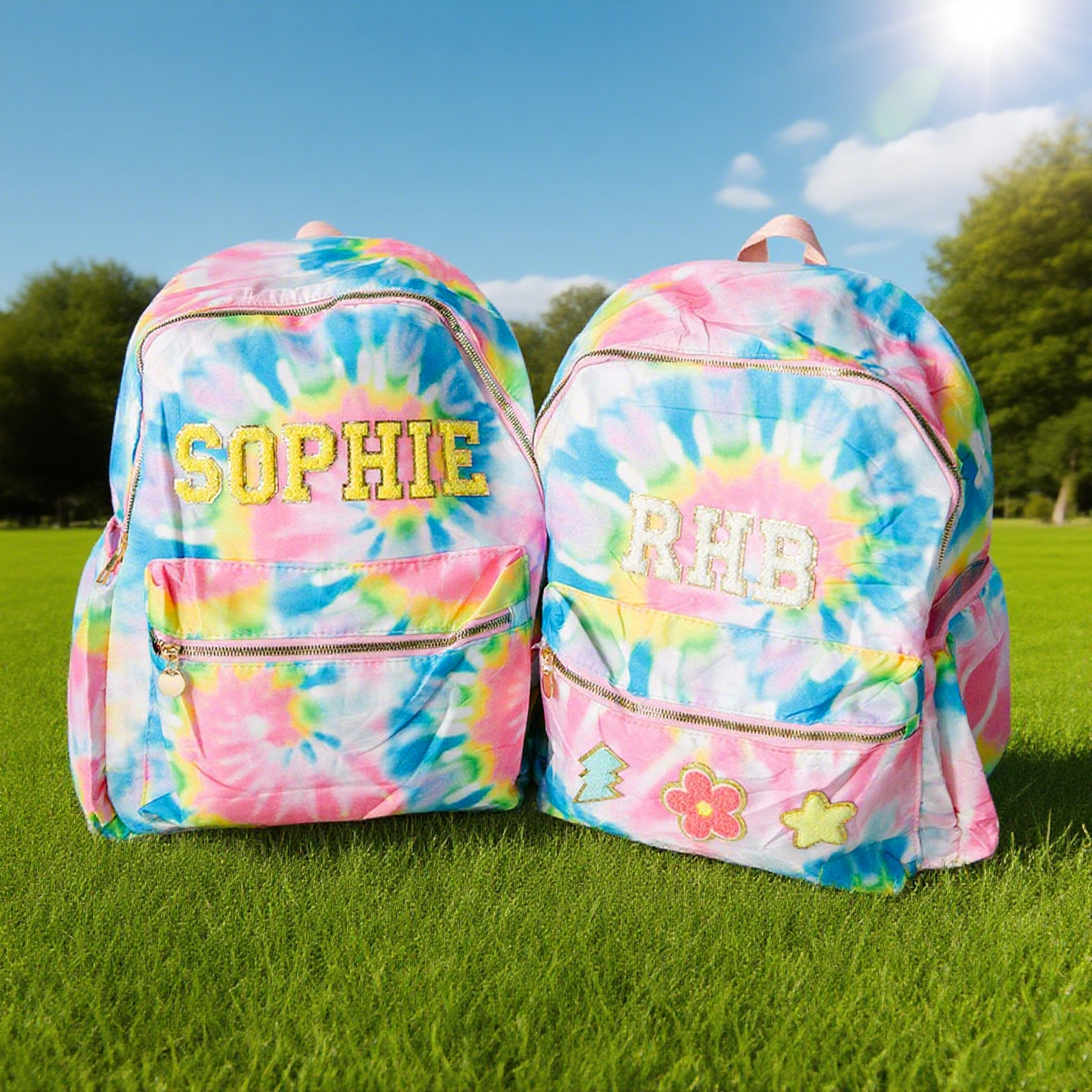 Personalized Chenille Patch Multicolor Rainbow School Backpack
