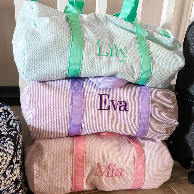 Personalized kids Seersucker Duffle Bag Set