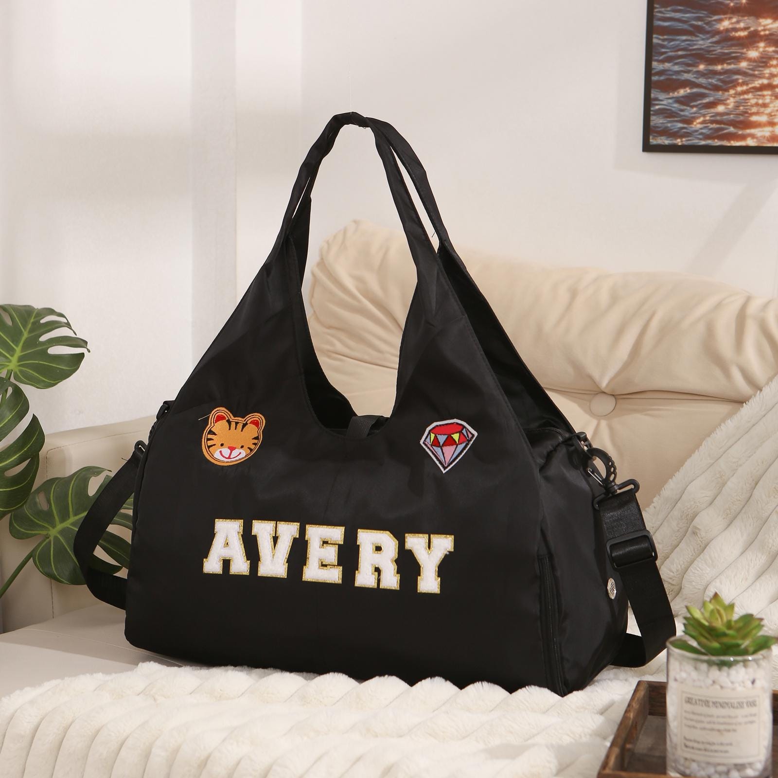 Personalized Chenille Letter Patch WaterProof Sport Travel Bag
