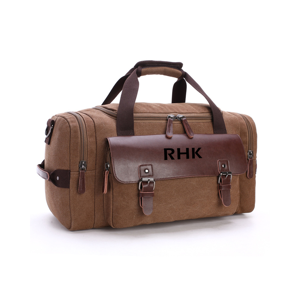 Personalized Leather Monogram Engraved Duffel Bag