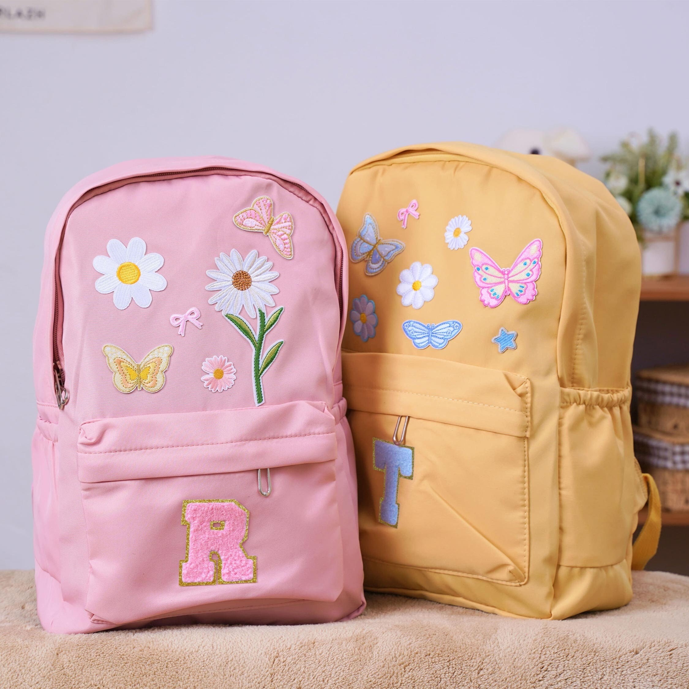 Personalized Chenille Letters Patch Kids School Backpack Set