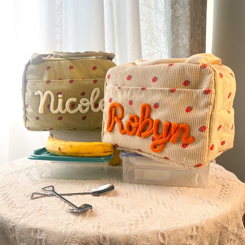 Personalized Kids Handmade Knitted Corduroy Lunch Bag