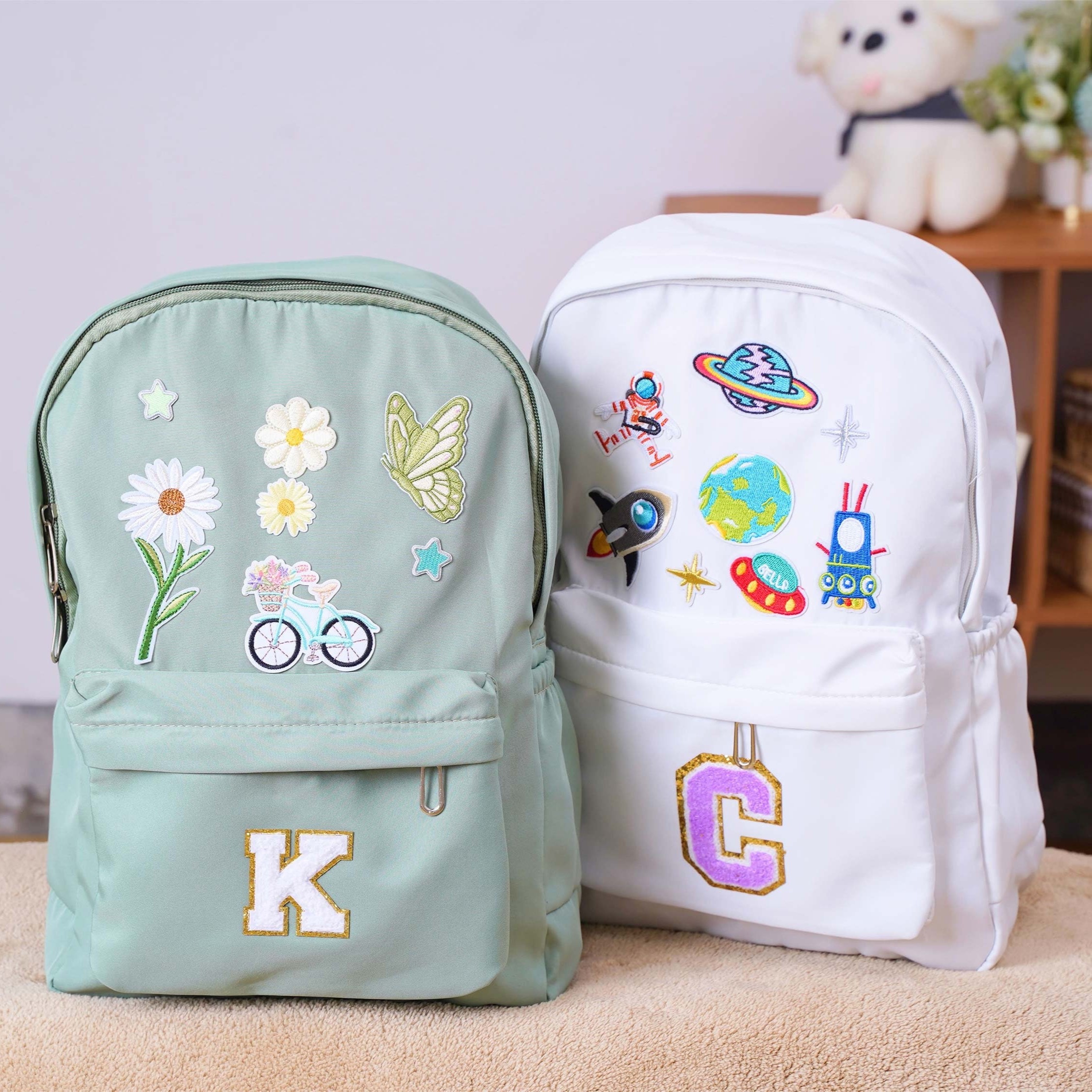 Personalized Chenille Letters Patch Kids School Backpack Set