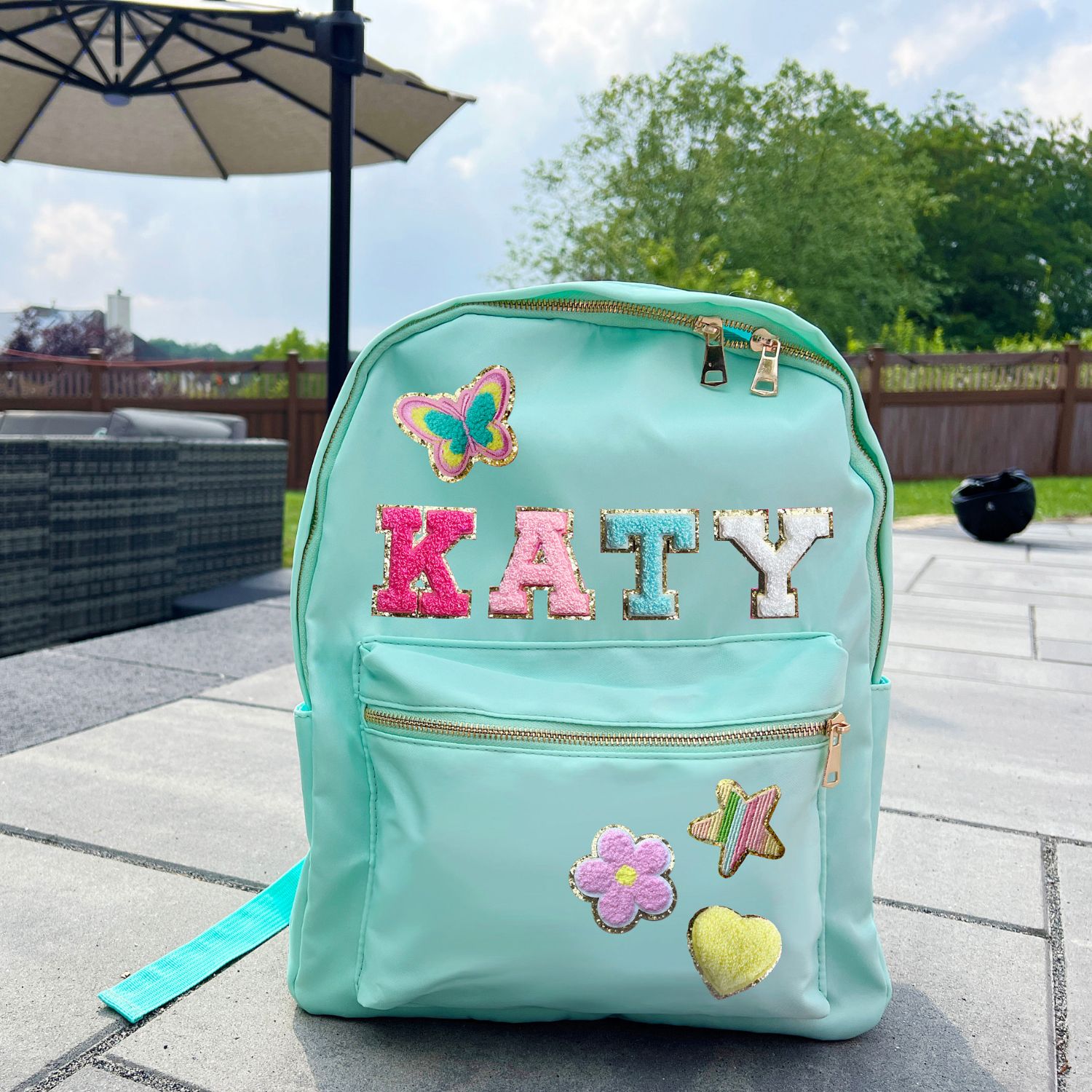 Personalized Chenille Letters Patch Kids School Backpack
