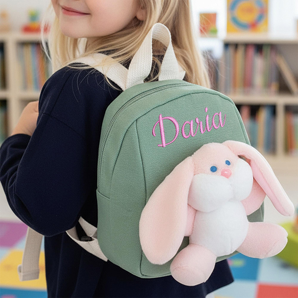 Personalized Kids Soft Cuddly Plush Bunny School Backpack