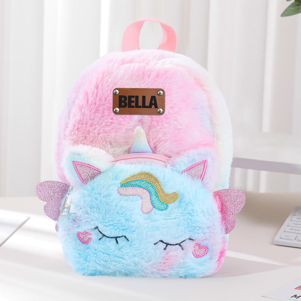Personalized Embroidery Cute Plush Unicorn Toddler Backpack