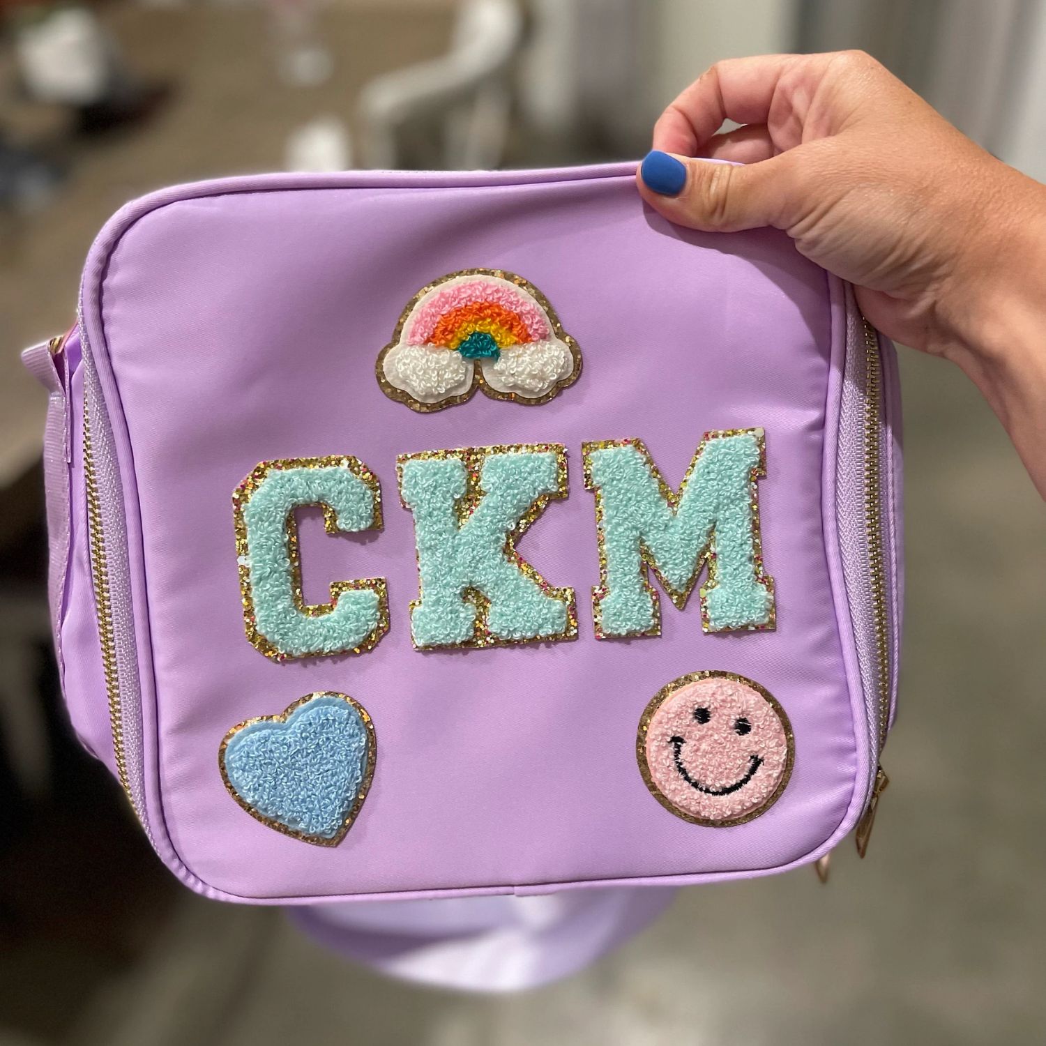 Personalized Chenille Letter Lunch Bag With Strap