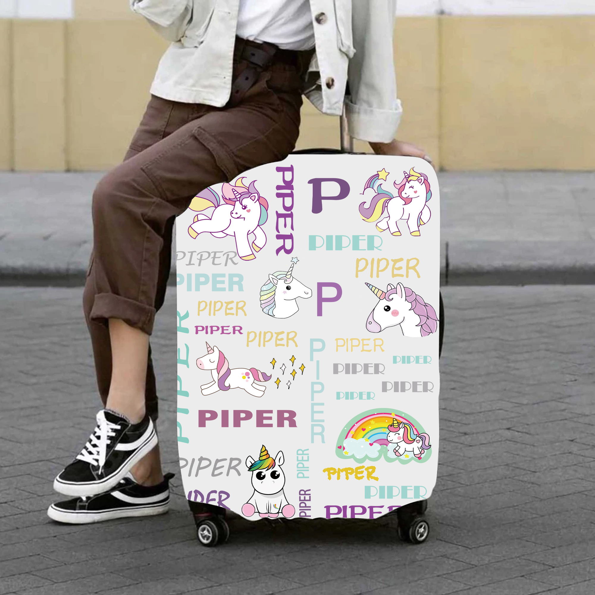 Personalized Lovely Unicorn High-elastic Suitcase Protector Luggage Cover