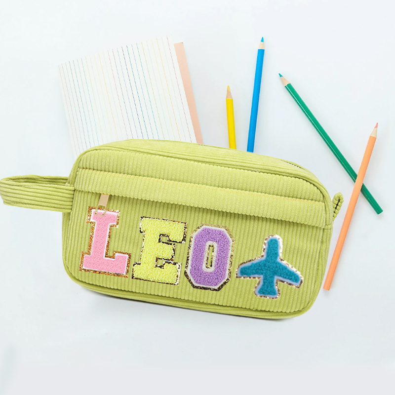 Personalized Corduroy Chenille Letter Patches Pencil Pouch
