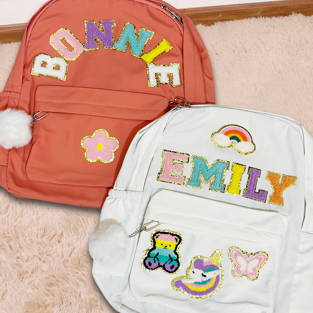 Personalized Chenille Letters Patch Kids School Backpack