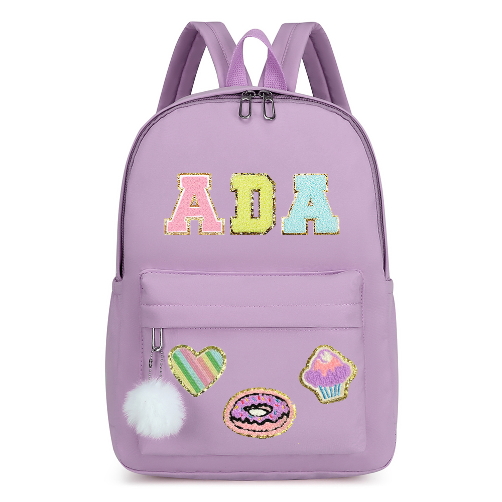 Personalized Chenille Letters Patch Kids School Backpack