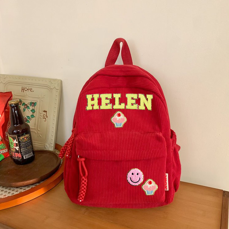 Personalized Chenille Letter Patch Corduroy Backpack