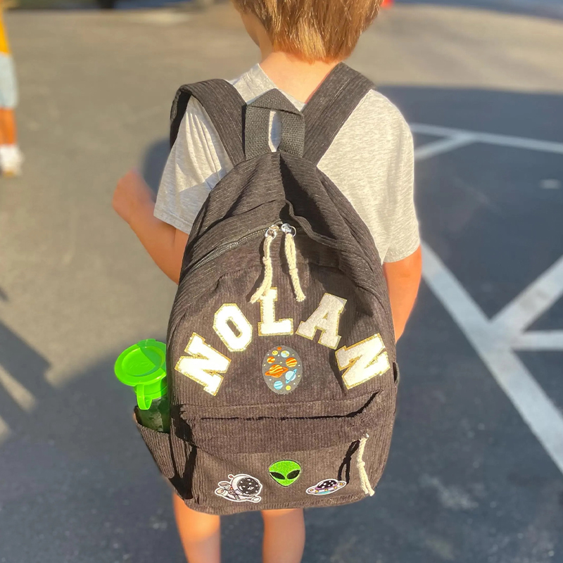 Personalized Name Chenille Patch Corduroy School Backpack