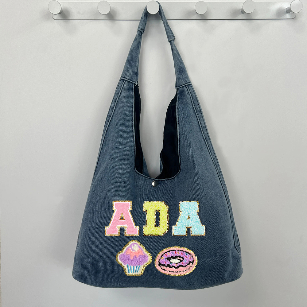 Personalized Chenille Patch Denim Tote Bag