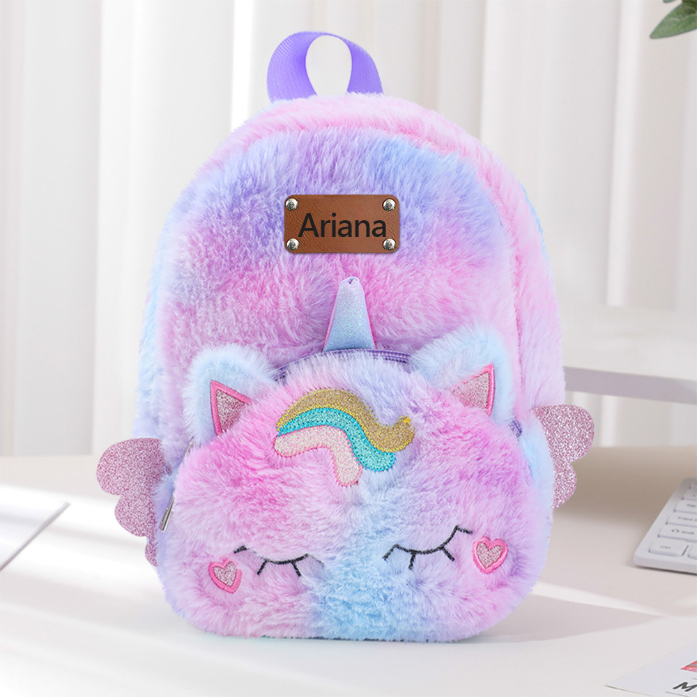 Personalized Embroidery Cute Plush Unicorn Toddler Backpack