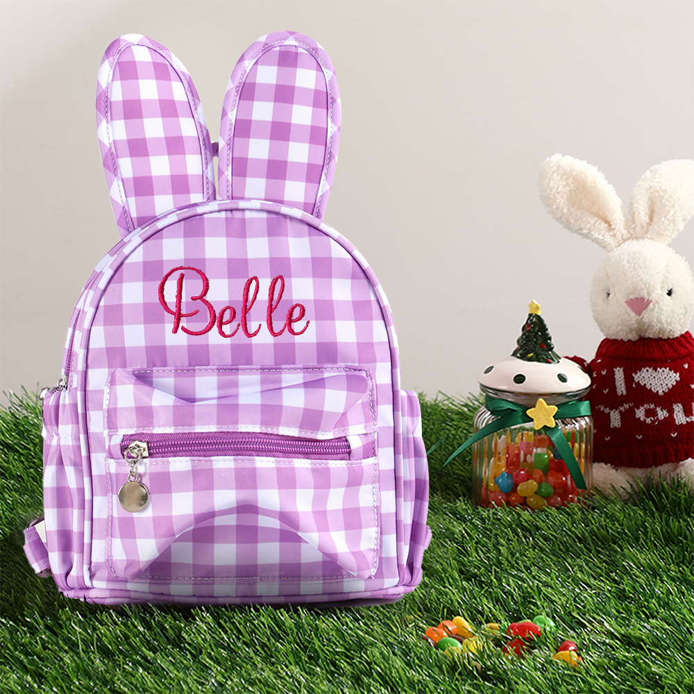 Personalized Embroidery Gingham Easter Bunny Backpack