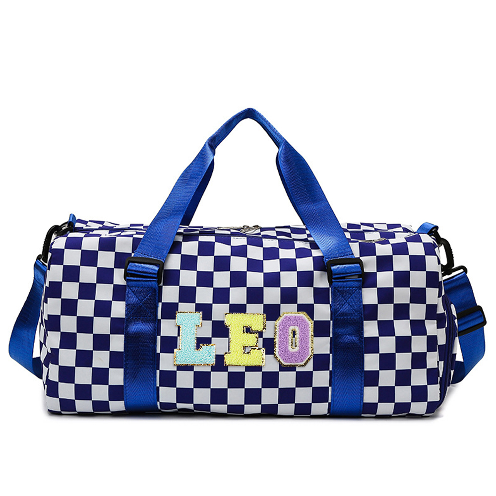 Personalized Chenille Patch Checkered Duffle Bag