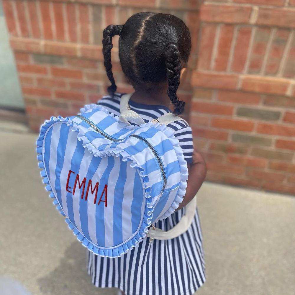 Personalized Embroidery Ruffle Heart Shape Backpack