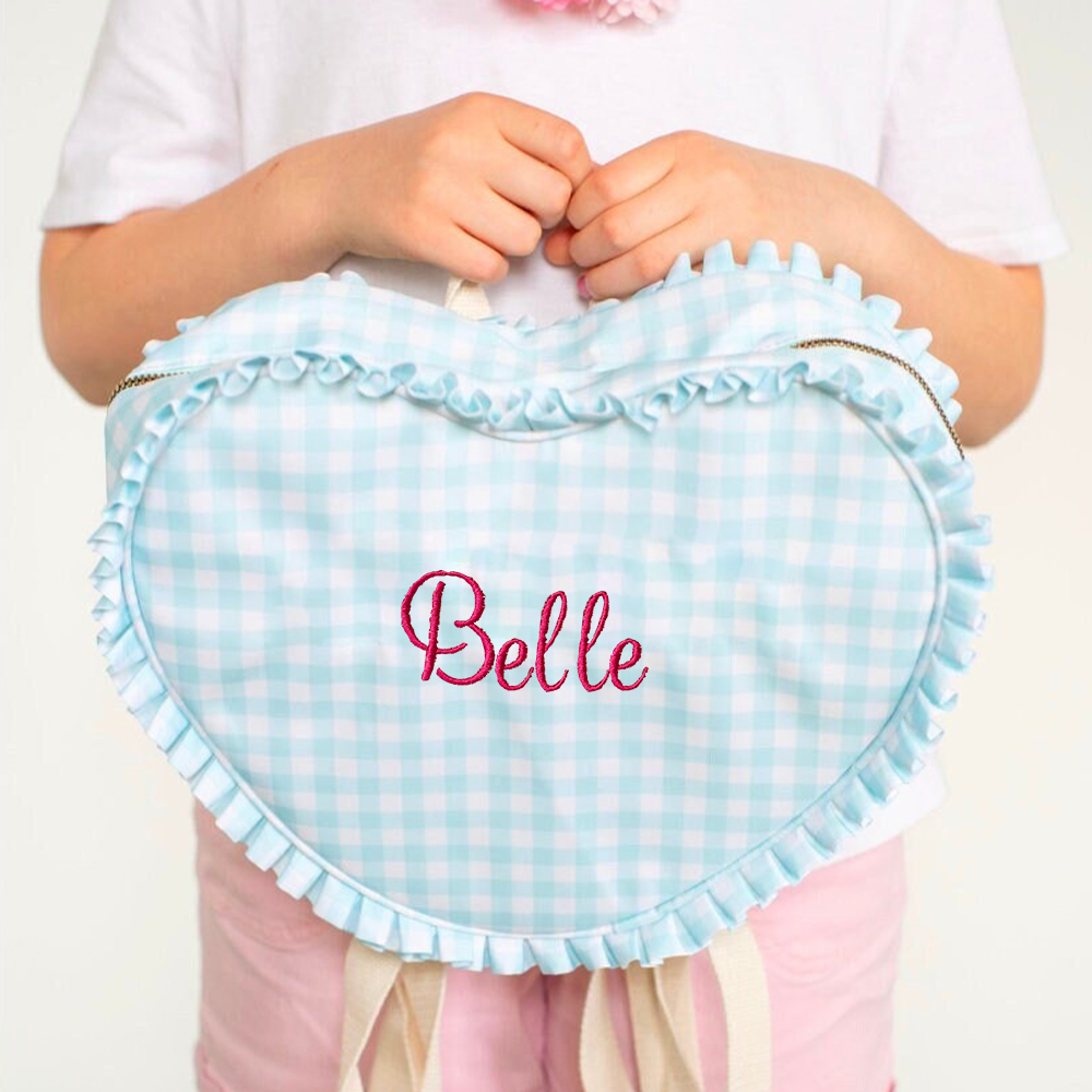 Personalized Embroidery Ruffle Heart Shape Backpack