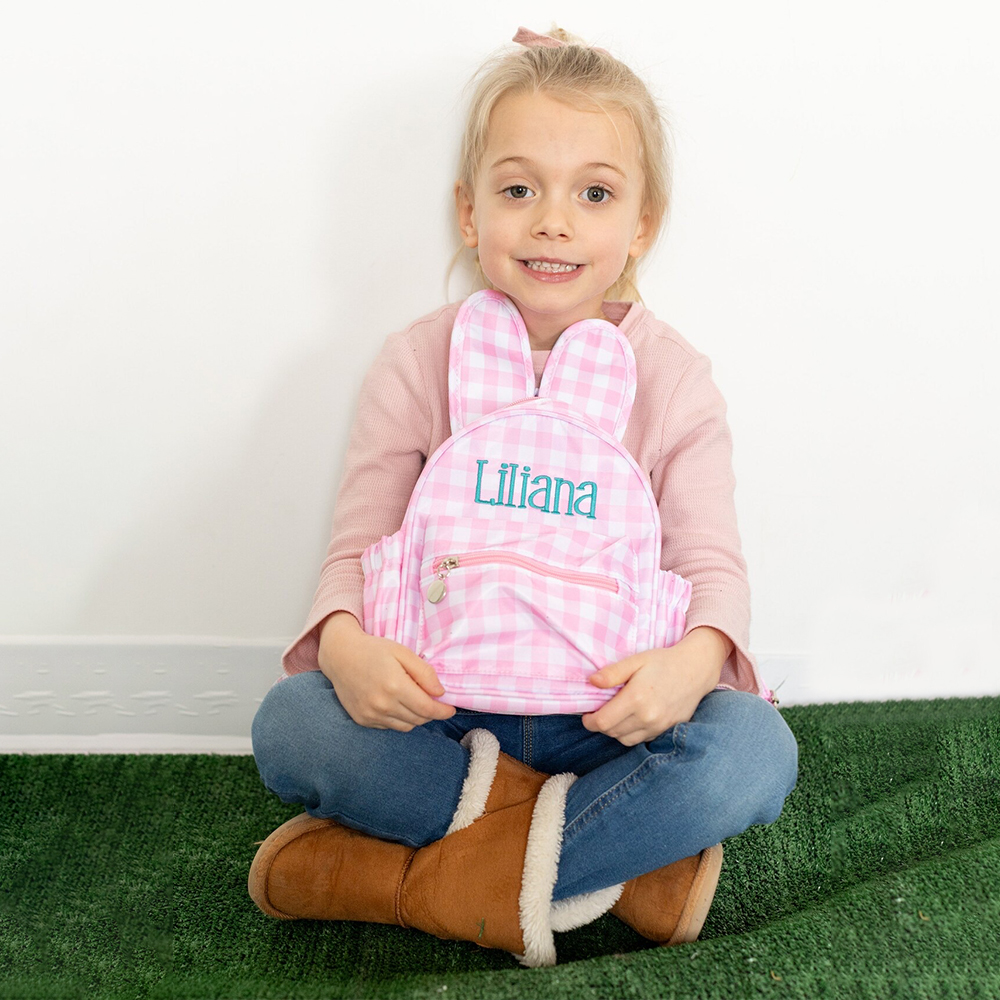 Personalized Embroidery Gingham Easter Bunny Backpack