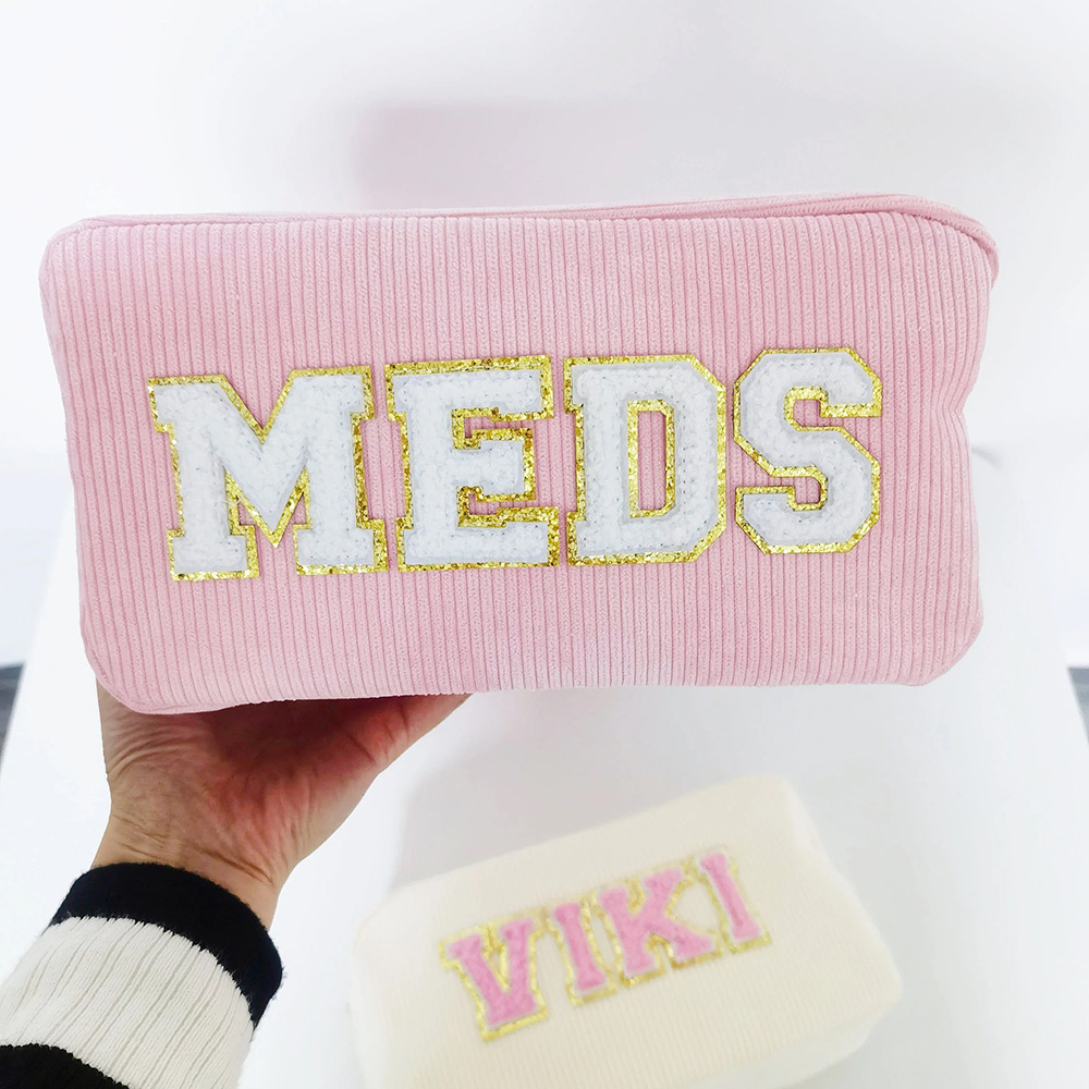 Personalized Chenille Patch Corduroy Travel Toiletry Bag