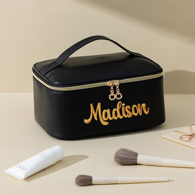 Personalized Embroidered Leather Travel Cosmetic Bag