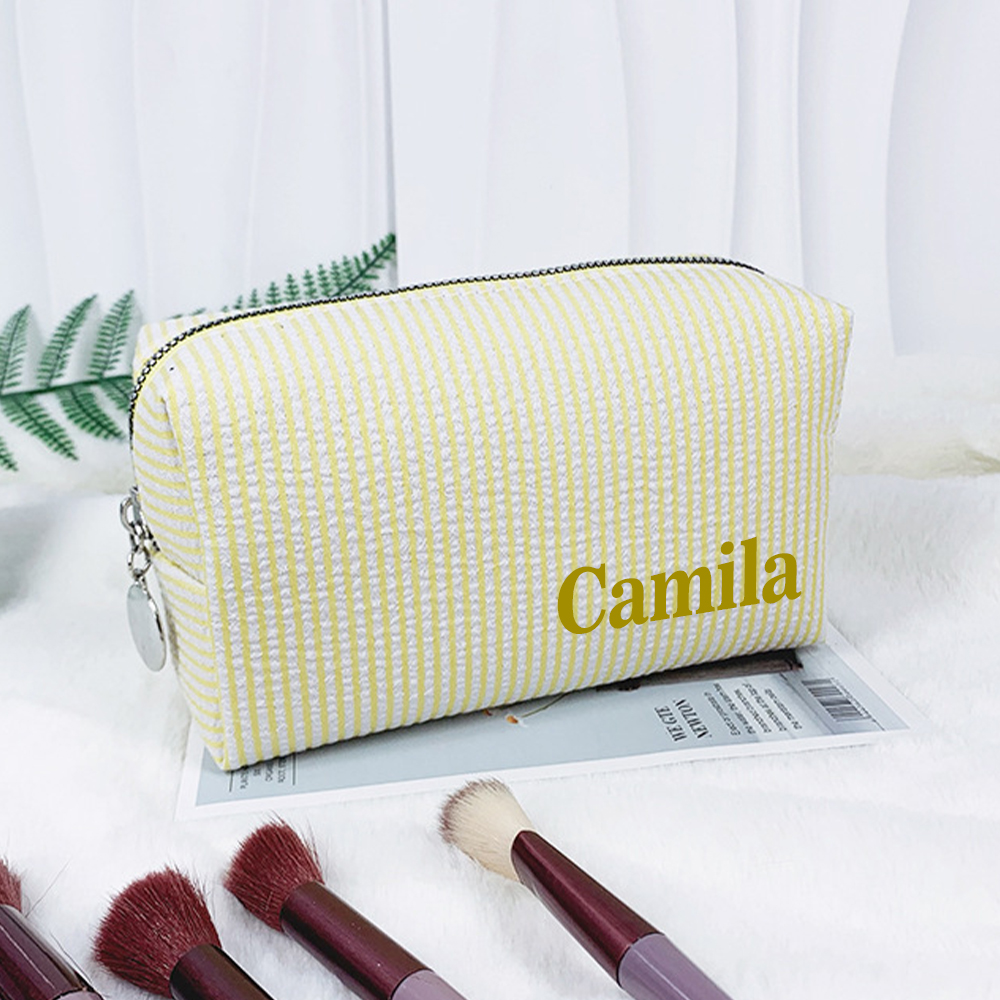 Personalized Monogram Seersucker Striped Makeup Bag
