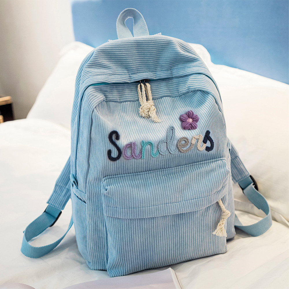 Personalized Hand Embroidered Name Floral School Backpack