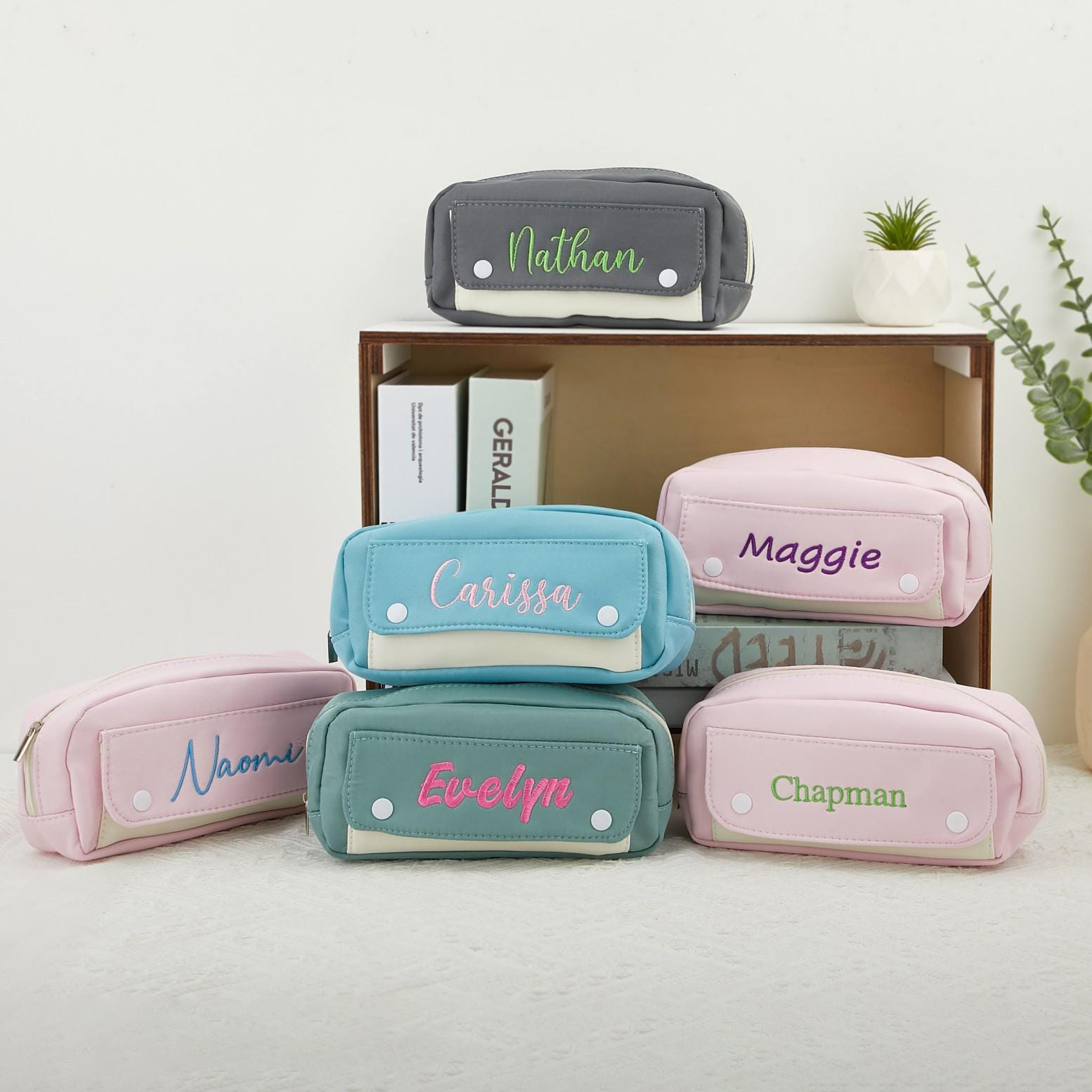 Personalized Embroidery Colourful Big Capacity Pencil Case