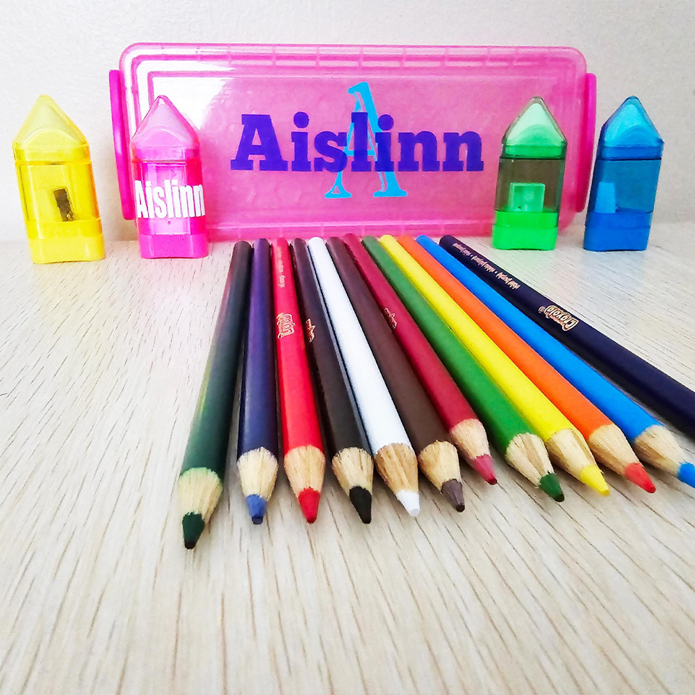 Personalized Colourful Back to School Supplies Crayon Box