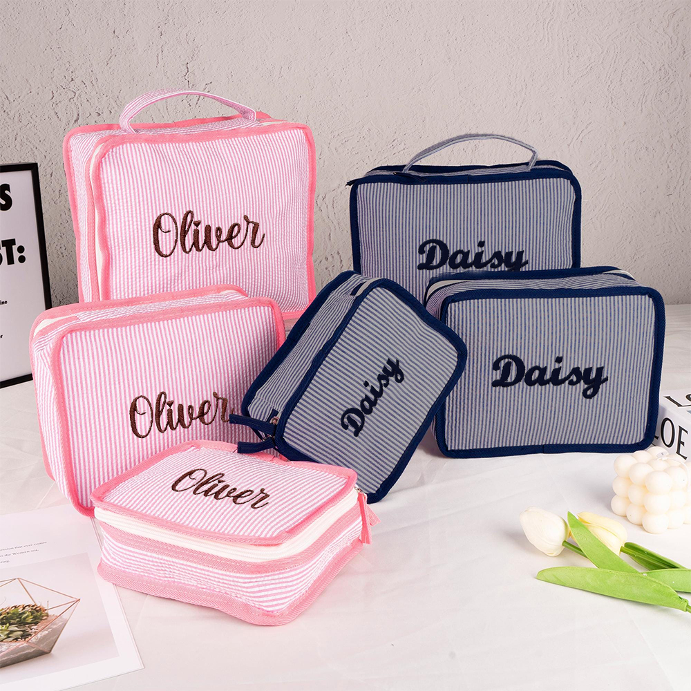 Personalized Embroidery Seersucker Travel Packing Set