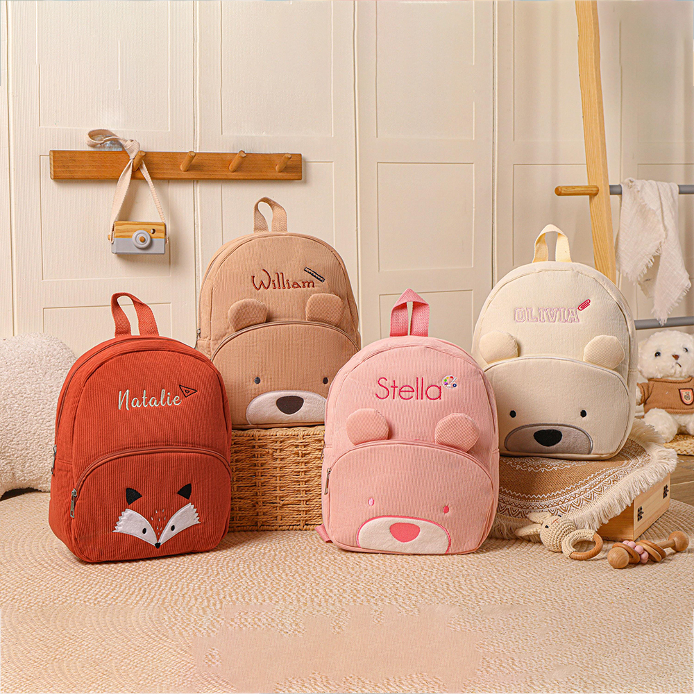 Personalized Embroidery Animals Corduroy Back To School Backpack