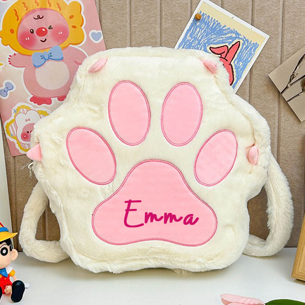Personalized Kids Cute Plush Cat Paw School Bag