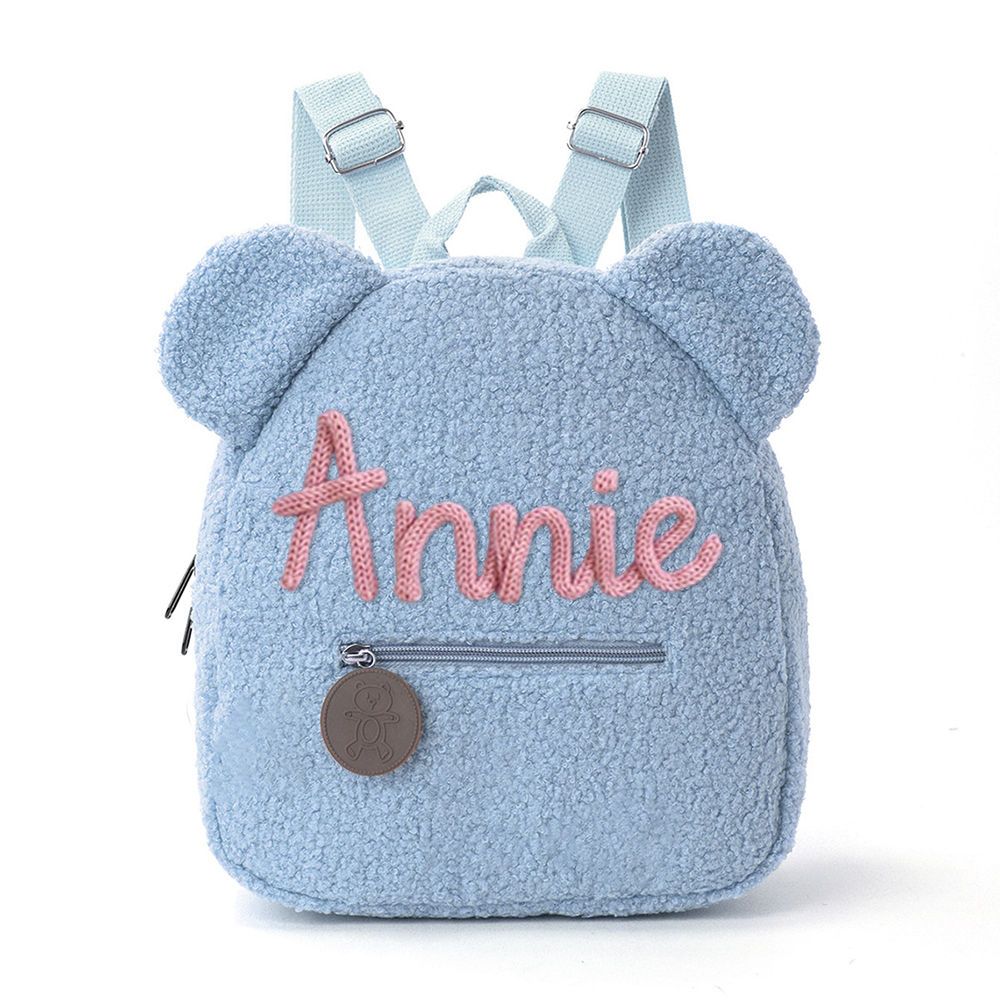Personalized Hand Embroidery Fluffy Teddy Bear Backpack