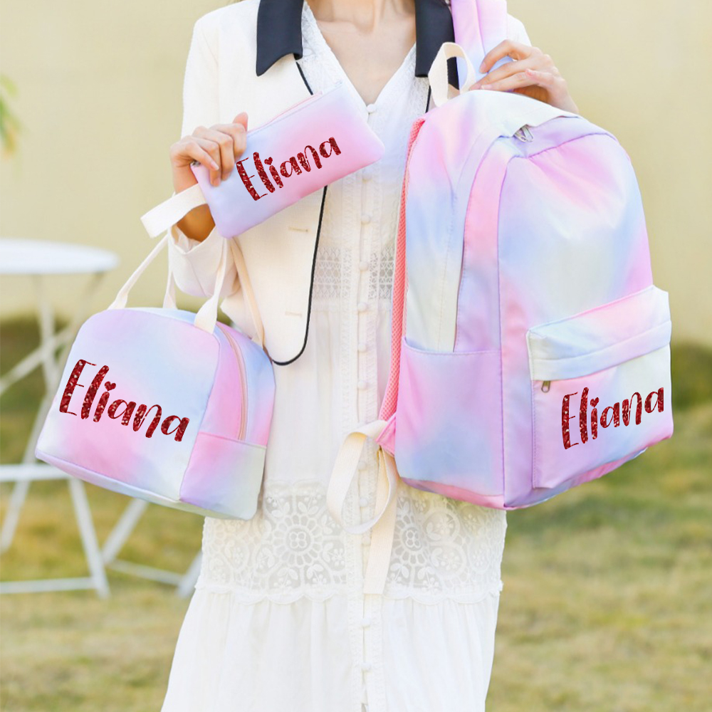 Personalized Colorful Tie-Dye 3 in 1 School Backpack Set