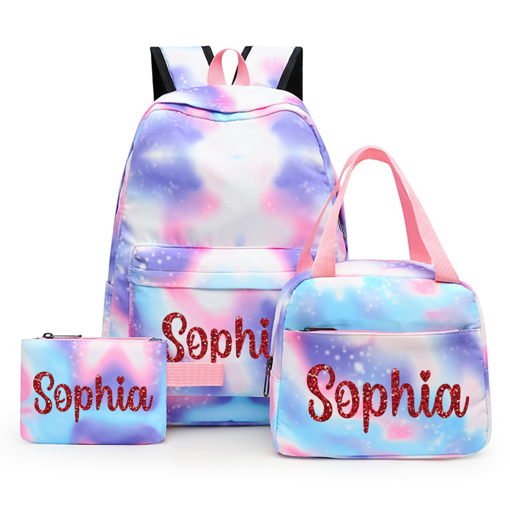 Personalized Colorful Tie-Dye 3 in 1 School Backpack Set