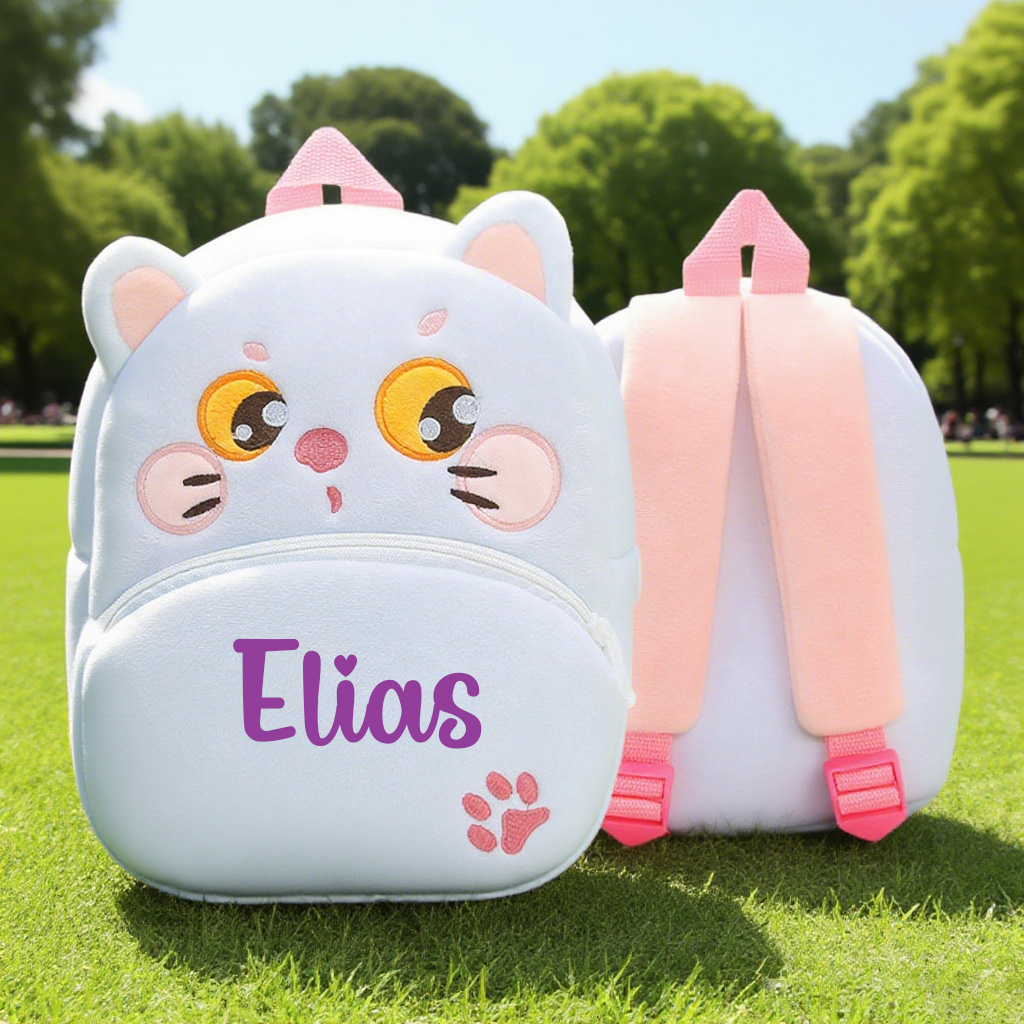 Personalized Cute White Cat Animals Toddler Backpack