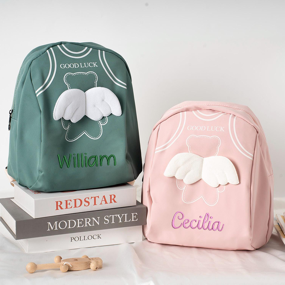 Personalized Embroidery Lovely Bear with 3D Angel Wings Toddler Backpack