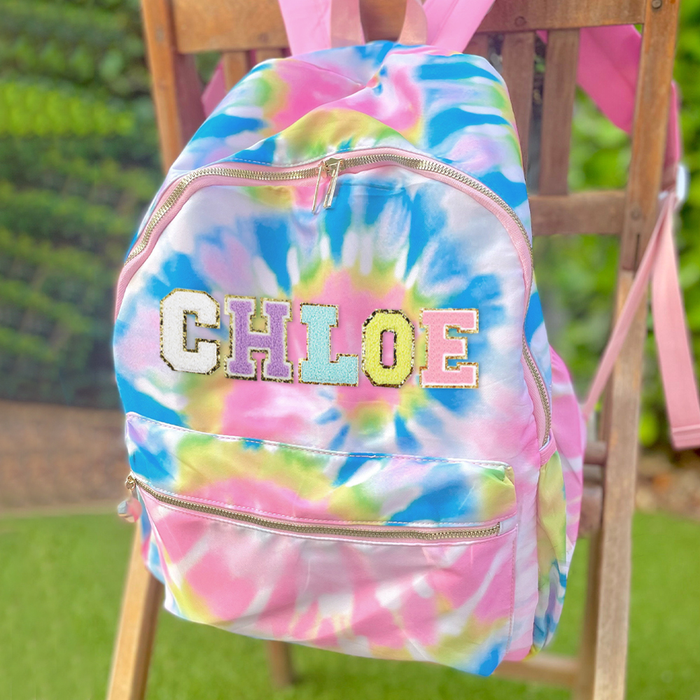 Personalized Chenille Patch Multicolor Rainbow School Backpack