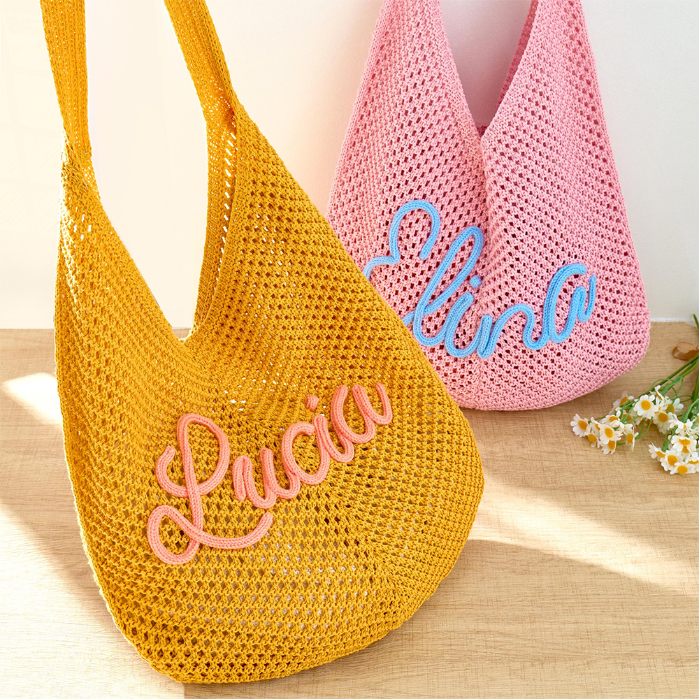 Personalized Hand Embroidery Beach Knitted Tote Bag