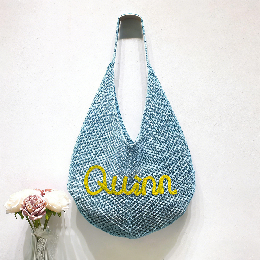 Personalized Hand Embroidery Beach Knitted Tote Bag