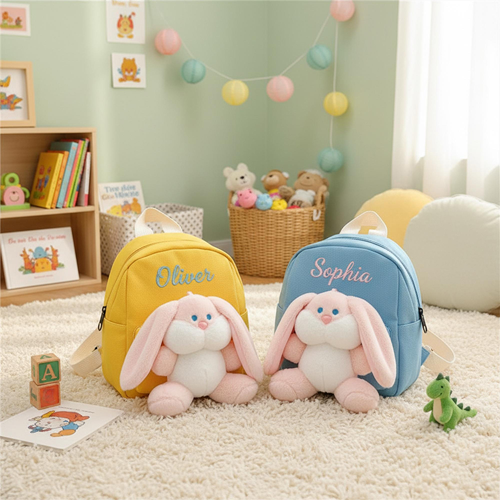 Personalized Kids Soft Cuddly Plush Bunny School Backpack