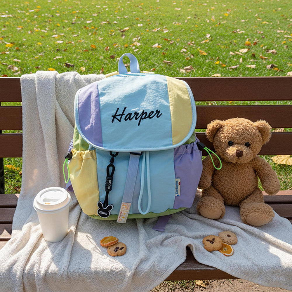Personalized Embroidery Kids Color Block School Backpack