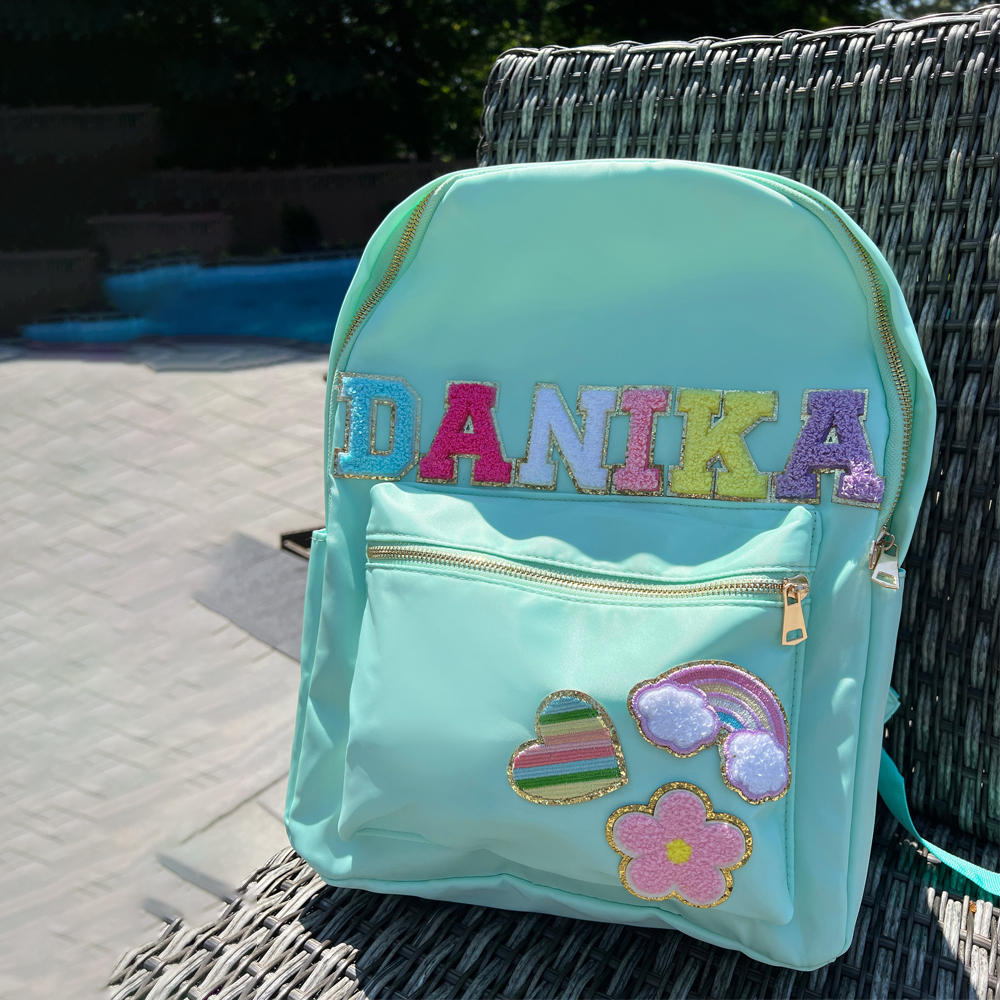 Personalized Chenille Letters Patch Kids School Backpack