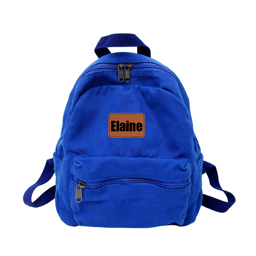 Personalized Leather Patch Kid Canvas Backpack