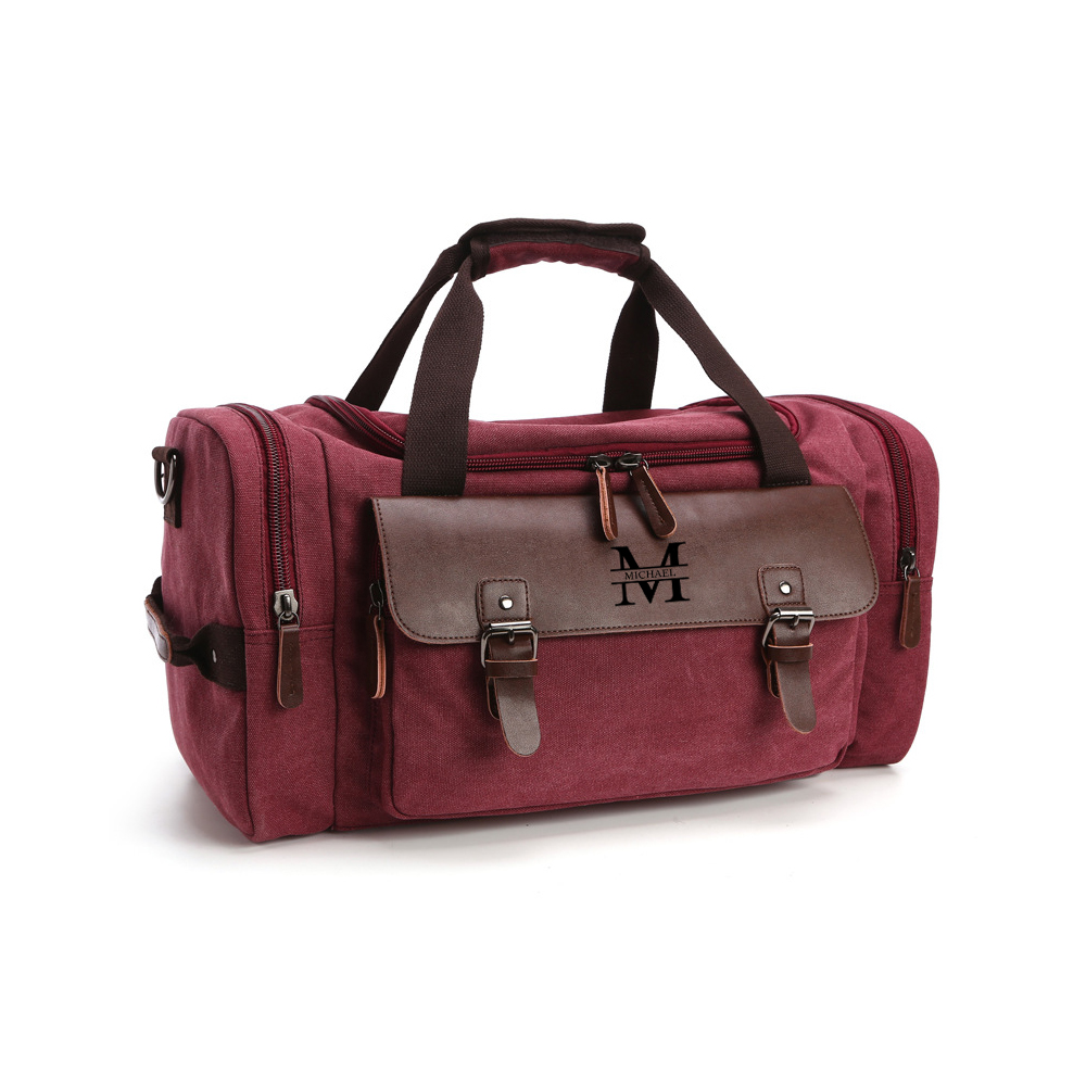Personalized Leather Monogram Engraved Duffel Bag