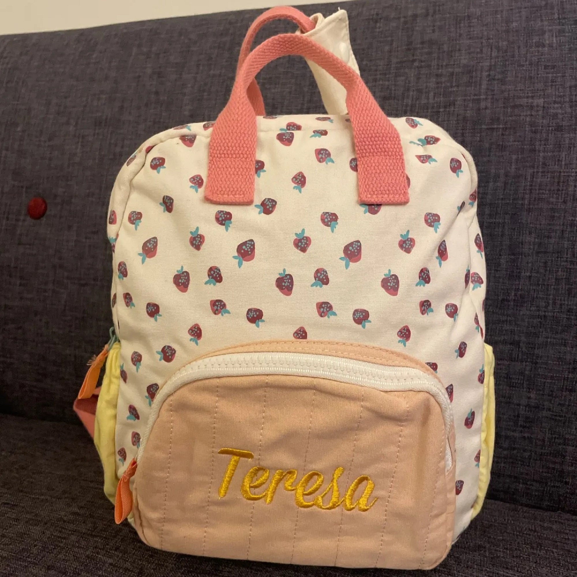 Personalized Embroidery Kid Strawberry Canvas Backpack
