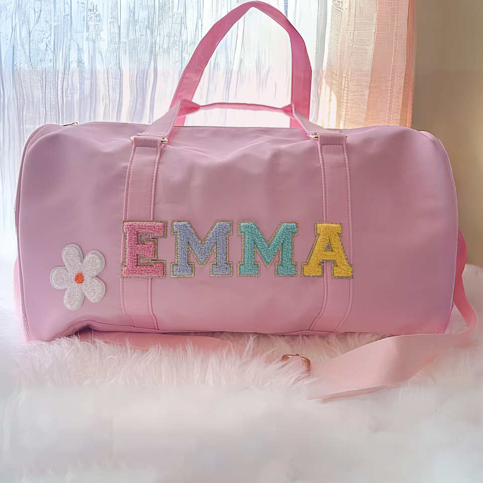 Personalized Chenille Patch Duffle Bag With Shoulder Strap