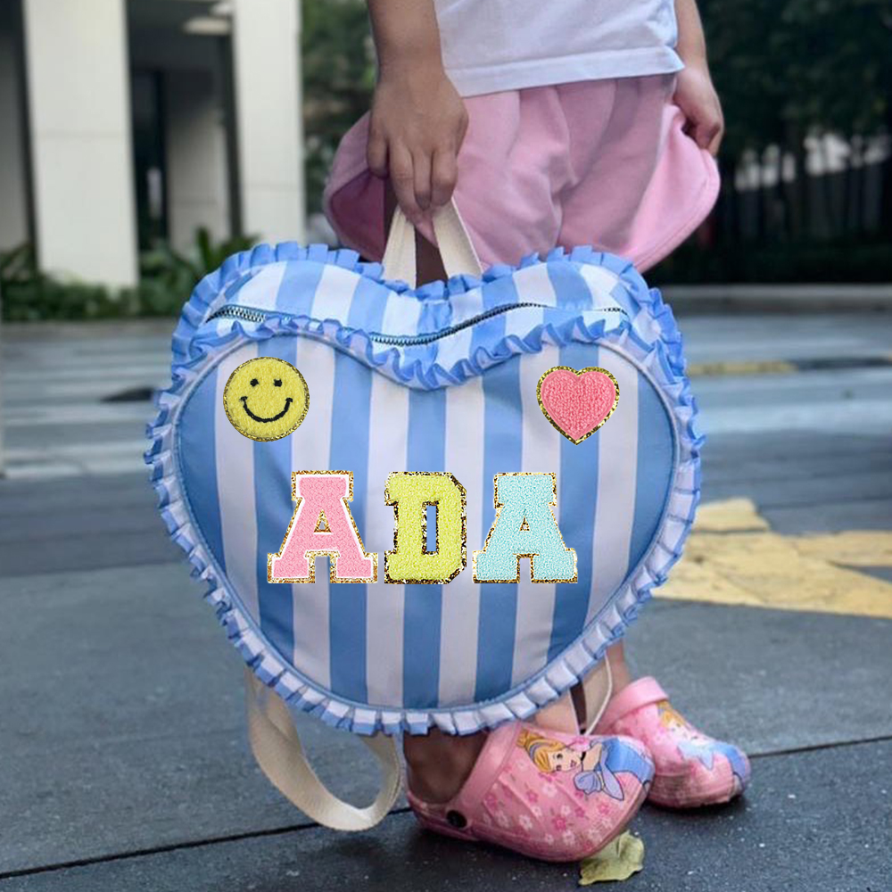 Personalized Chenille Patch Ruffle Heart Shape Backpack